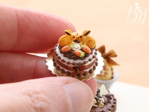 Chocolate Easter Cake Decorated with Bunny Cookies and Candy Egg 'Carrots' - Miniature Food