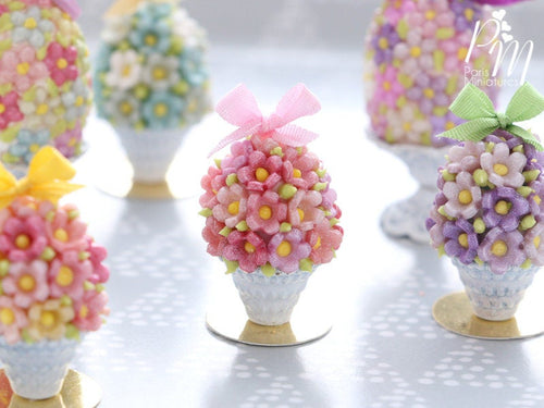 Spring Blossom Easter Egg in Shabby Chic Pot (Light Pink Bow) - Miniature Food