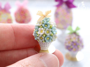 Spring Blossom Easter Egg, Turquoise / Aqua, Shabby Chic Pot (Cream Bow)