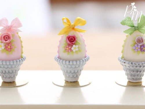 Pastel Candy Easter Egg Decorated with Single Rose in Shabby Chic Pot (C) Miniature Food