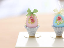 Load image into Gallery viewer, Pastel Candy Easter Egg Decorated with Single Rose in Shabby Chic Pot (F) Miniature Food