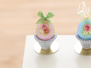 Pastel Candy Easter Egg Decorated with Single Rose in Shabby Chic Pot (F) Miniature Food