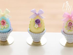 Pastel Candy Easter Egg Decorated with Single Rose in Shabby Chic Pot (H) Miniature Food