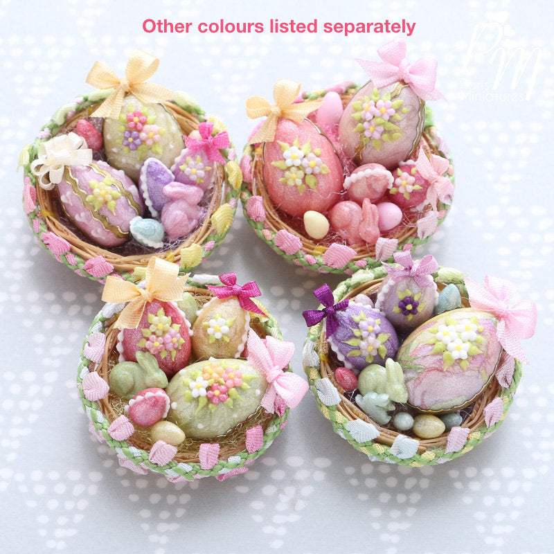 Miniature Easter Basket Filled With Colourful Candy Easter Eggs And miniature-easter-basket-filled-with-colourful-candy-easter-eggs-and