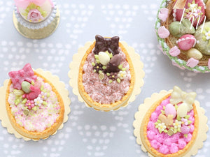 Chocolate Cream Tarte – Egg-Shaped decorated with Easter Eggs, Bunny, Blossoms - Miniature Food