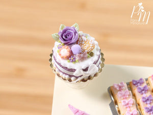 Purple Rose Cake - Miniature Food in 12th Scale for Dollhouse