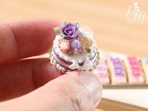 Purple Rose Cake - Miniature Food in 12th Scale for Dollhouse