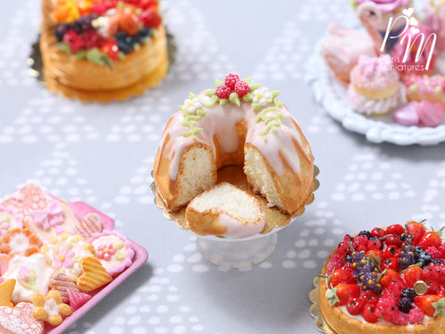 Raspberry Kouglof / Pound Cake (Cut) - 12th Scale Miniature Food