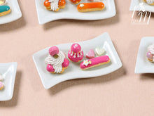 Load image into Gallery viewer, Classic French Pastries/Desserts on Plate (Raspberry) St Honoré, Religieuse, Eclair - Miniature Food