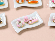 Load image into Gallery viewer, Classic French Pastries/Desserts on Plate (Pink) - St Honoré, Religieuse, Eclair - Miniature Food