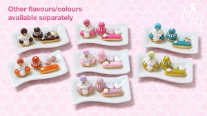 Classic French Pastries/Desserts on Plate (Pink) - St Honoré, Religieuse, Eclair - Miniature Food