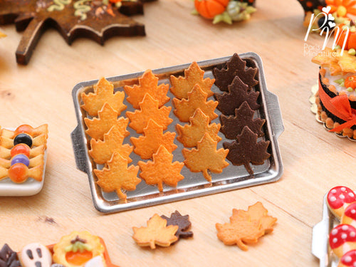 Autumn Leaf Cookies on Metal Baking Tray - Miniature Food