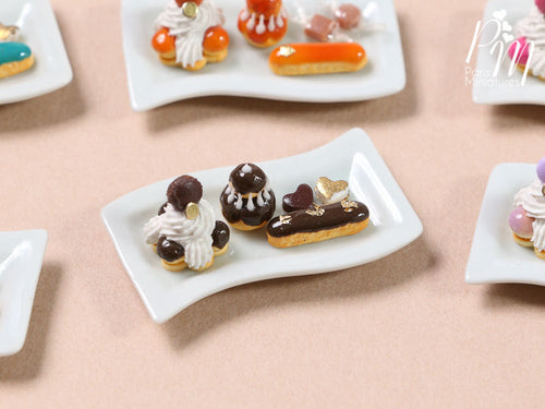 Classic French Pastries - St Honoré, Religieuse, Eclair - Chocolate Selection - Miniature Food