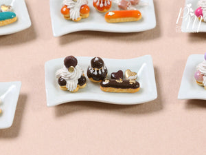 Classic French Pastries - St Honoré, Religieuse, Eclair - Chocolate Selection - Miniature Food