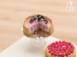 Dark Fruit Cut Cheesecake Decorated with Blackberry, Blueberry, Blackcurrant