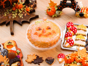 French Pumpkin Galette with Jack O'Lantern Face - 12th Scale Miniature Food