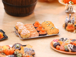 Autumn Leaf Bread, Meringue, Tartlets and Cookies on Metal Baking Tray - 12th Scale Miniature Food