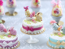 Load image into Gallery viewer, Miniature Easter / Spring Cake Decorated with Yellow Candy Rabbit, Eggs, Blossoms - (C)