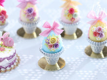 Load image into Gallery viewer, Miniature Food Pastel Candy Easter Egg (A) Decorated with Trio of Handmade Roses in Shabby Chic Pot