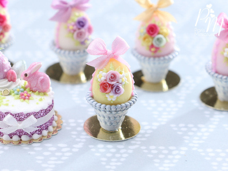 Pastel Candy Easter Egg (E) Decorated with Trio of Handmade Roses in Shabby Chic Pot