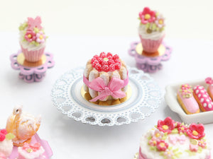 Raspberry Charlotte Dessert Decorated with Pink Silk Ribbon - Miniature Food