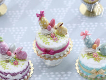 Load image into Gallery viewer, Miniature Easter / Spring Cake Decorated with Yellow Candy Rabbit, Eggs, Blossoms - (C)