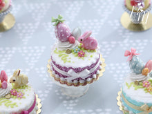 Load image into Gallery viewer, Miniature Easter / Spring Cake Decorated with Pink Candy Rabbit, Eggs, Blossoms (A)