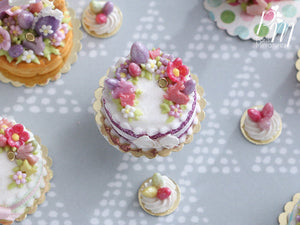 Handmade Miniature Easter Cake Decorated with Eggs, Rabbits, Flowers (A - Pink/Purple)