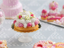 Load image into Gallery viewer, Raspberry St Honoré French Pastry with Pink Choux - Miniature Food for Dollhouse 12th scale