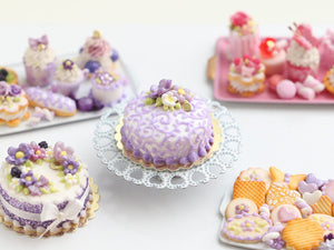 Lilac Arabesque Swirls Cake Decorated with Flowers - Miniature Food in 12th Scale for Dollhouse
