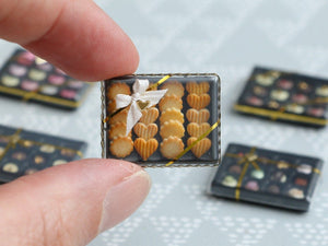 Gift Box of Golden Baked French Butter Cookies - Miniature Food in 12th Scale for Dollhouse