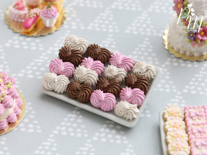 Miniature Meringues in Pink, White and Chocolate on Metal Tray - 12th Scale Miniature Food