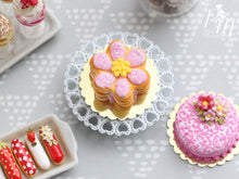 Load image into Gallery viewer, Pink Daisy Millefeuille Sablé Cake - Miniature Food in 12th Scale for Dollhouse
