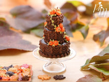 Load image into Gallery viewer, Three Tiered Chocolate Celebration Tower Cake with Pumpkin Decoration for Autumn / Halloween