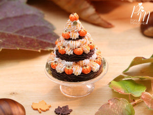 Three-Tiered Cream St Honoré Pastry Centerpiece for Fall / Autumn / Halloween - Miniature Food