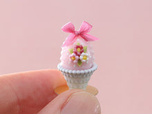 Load image into Gallery viewer, Pastel Candy Easter Egg (A), Decorated with Trio of Blossoms, Silk Bow in Shabby Chic Pot