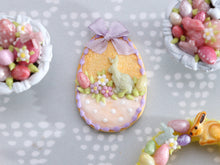 Load image into Gallery viewer, Easter Shortbread Cookie “Basket” Decorated with Rabbit, Blossoms, Egg, Bunny, Mauve Silk Bow
