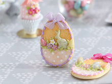 Load image into Gallery viewer, Easter Shortbread Cookie “Basket” Decorated with Rabbit, Blossoms, Egg, Bunny, Mauve Silk Bow
