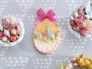 Easter Shortbread Cookie “Basket” Decorated with Rabbit, Blossoms, Egg, Bunny, Pink Silk Bow