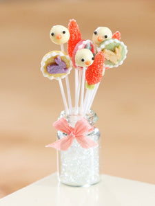 Glass Jar of 3 x 3 Easter lollipops / cake pops - bunnies, chicks and carrots - Miniature Food