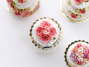 Pink Roses and Cameo Cake - Miniature Food for Dollhouse 12th scale