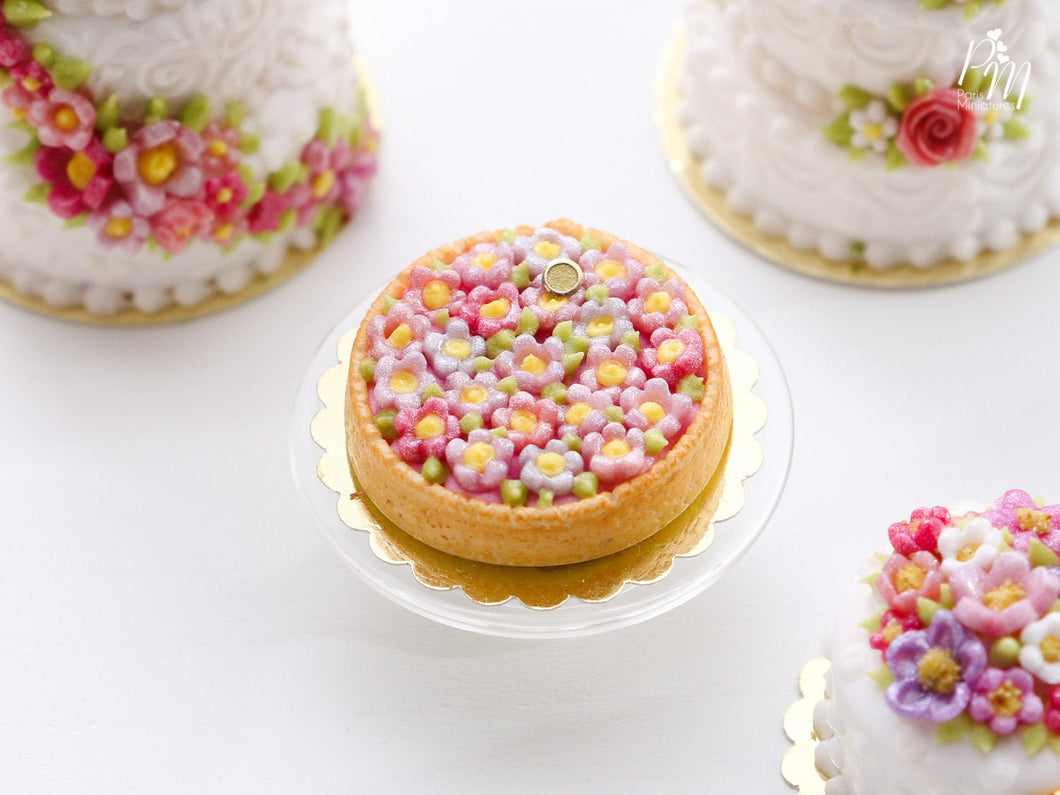 Pink Blossom Tart - Miniature Food for Dollhouse 12th scale