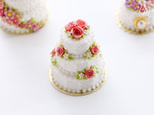 Load image into Gallery viewer, Three Tier Wedding Celebration Tower Cake Decorated with Pink Roses - Miniature Food