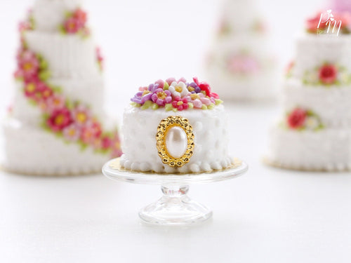 Beautiful Blossoms and Jewel Celebration Cake - Miniature Food for Dollhouse 12th scale