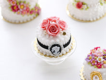 Load image into Gallery viewer, Pink Roses and Cameo Cake - Miniature Food for Dollhouse 12th scale