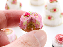 Load image into Gallery viewer, Battenberg Checkered Cake Topped with Raspberries - Miniature Food for Dollhouse 12th scale