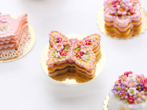 Butterfly-shaped Millefeuille Sablé (French Biscuit) Decorated with Pink Blossoms