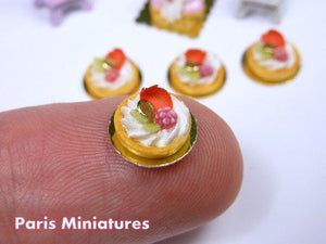 Raspberry and Mascarpone Cream Tartlets Decorated with Rose Petal - Miniature Food