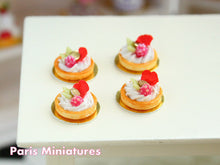 Load image into Gallery viewer, Raspberry and Mascarpone Cream Tartlets Decorated with Rose Petal - Miniature Food