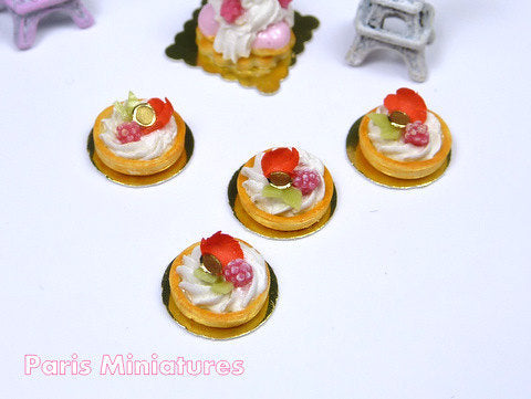 Raspberry and Mascarpone Cream Tartlets Decorated with Rose Petal - Miniature Food